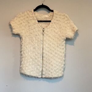 Anthropologie Sleeping on Snow eyelash zip up sweater in Ivory Size XS